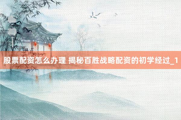 股票配资怎么办理 揭秘百胜战略配资的初学经过_1