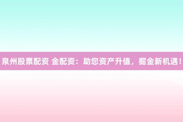 泉州股票配资 金配资：助您资产升值，掘金新机遇！
