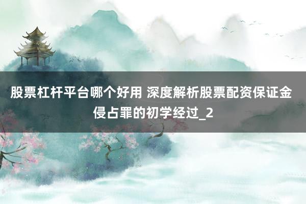 股票杠杆平台哪个好用 深度解析股票配资保证金 侵占罪的初学经过_2